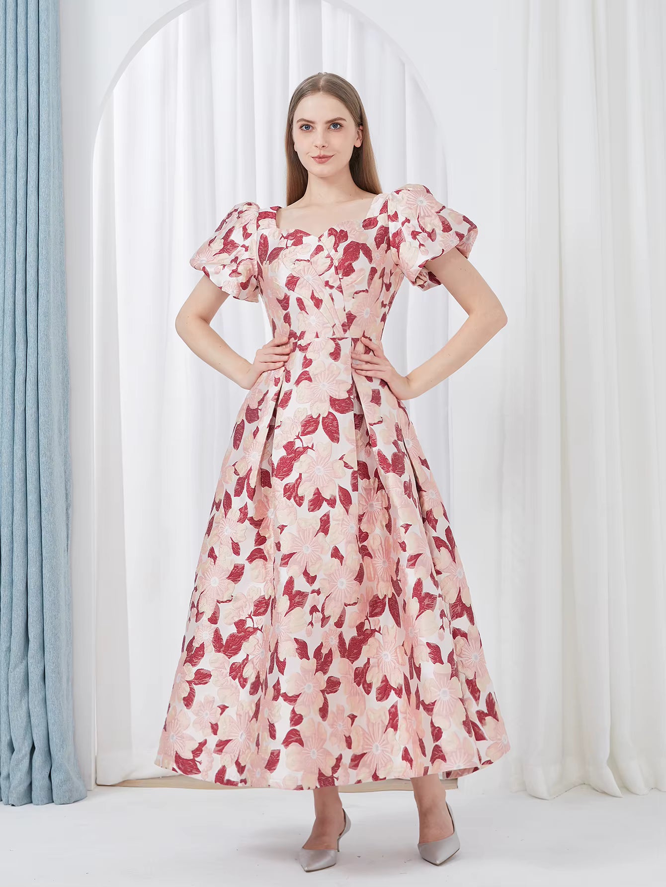 Elegant Luxury Floral Print Embroidery Jacquard Party Maxi Dress