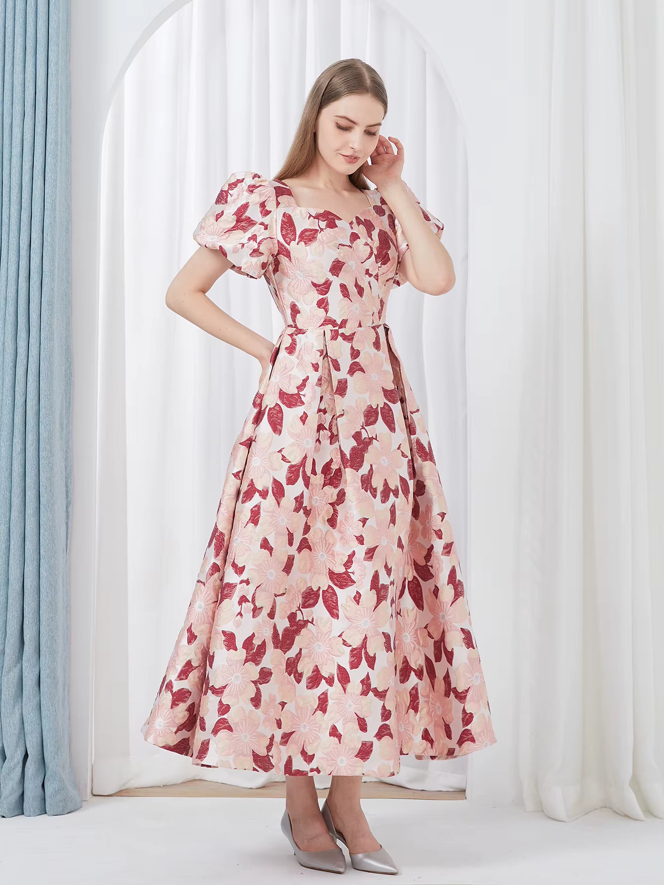 Elegant Luxury Floral Print Embroidery Jacquard Party Maxi Dress