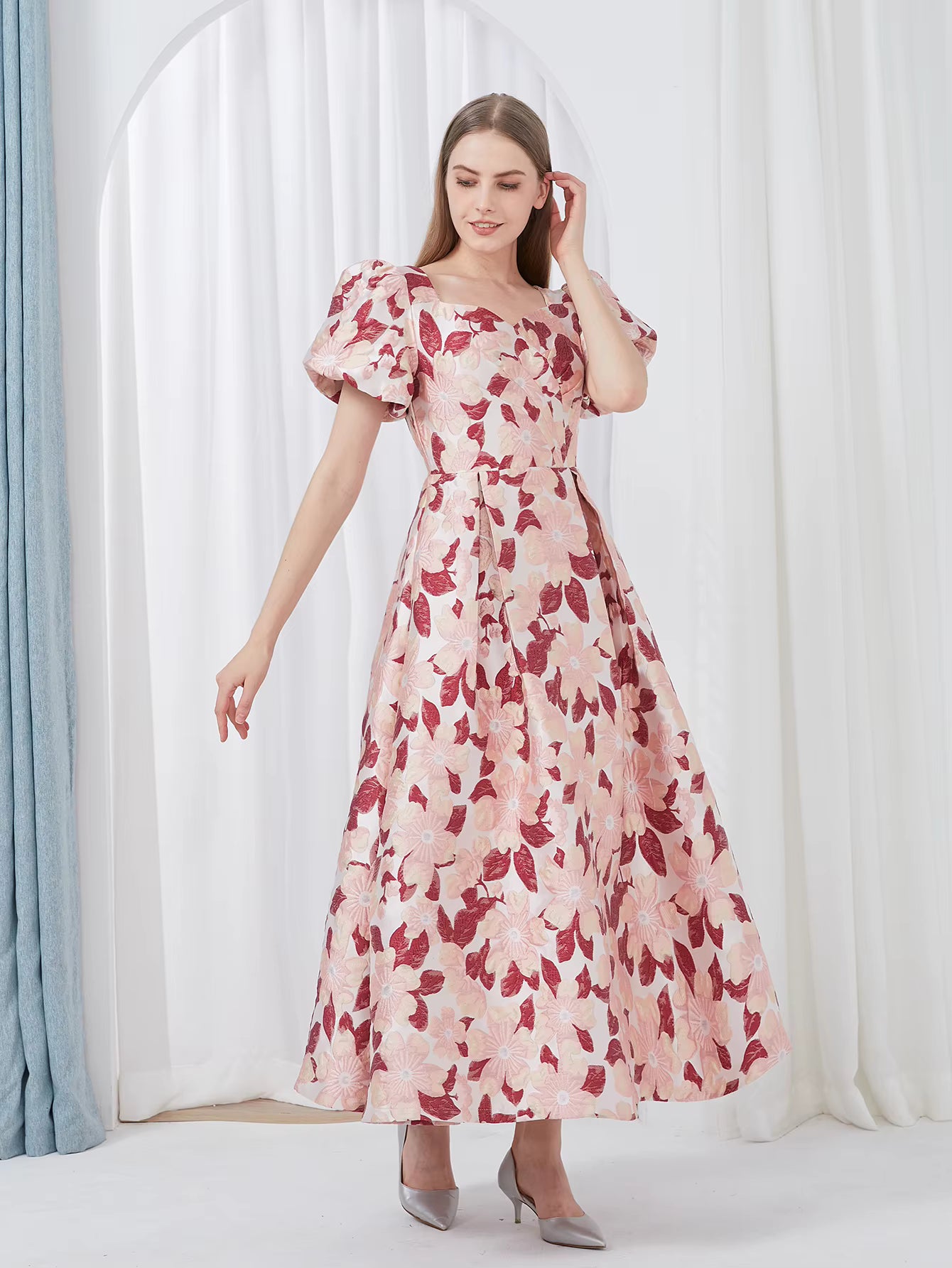 Elegant Luxury Floral Print Embroidery Jacquard Party Maxi Dress