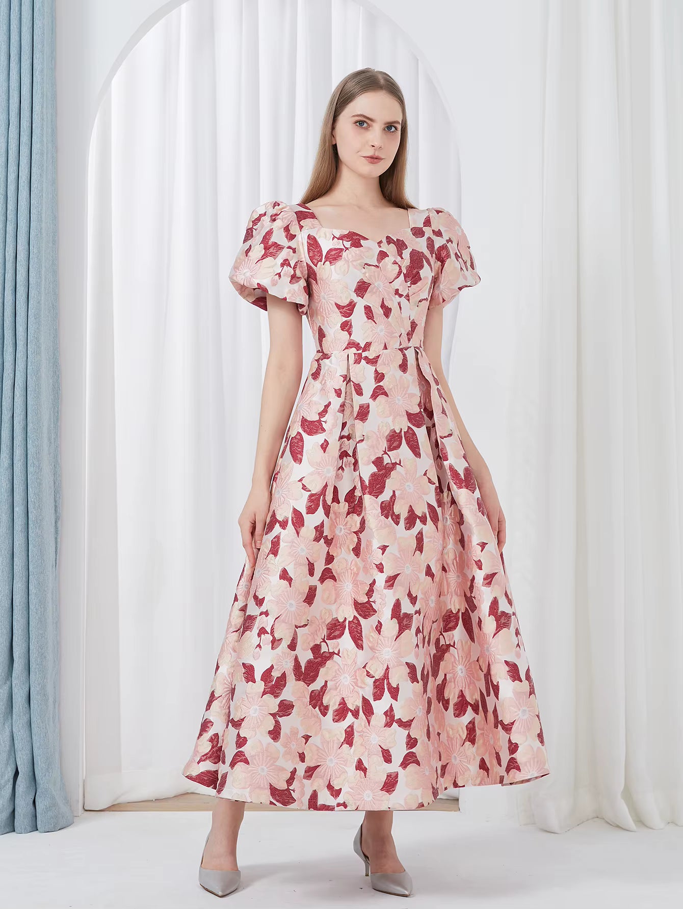 Elegant Luxury Floral Print Embroidery Jacquard Party Maxi Dress