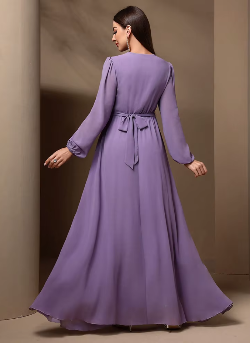 Elegant Luxury Formal Draped Ruffle with Rhinestone Décor Long Sleeve Party Maxi Dresses