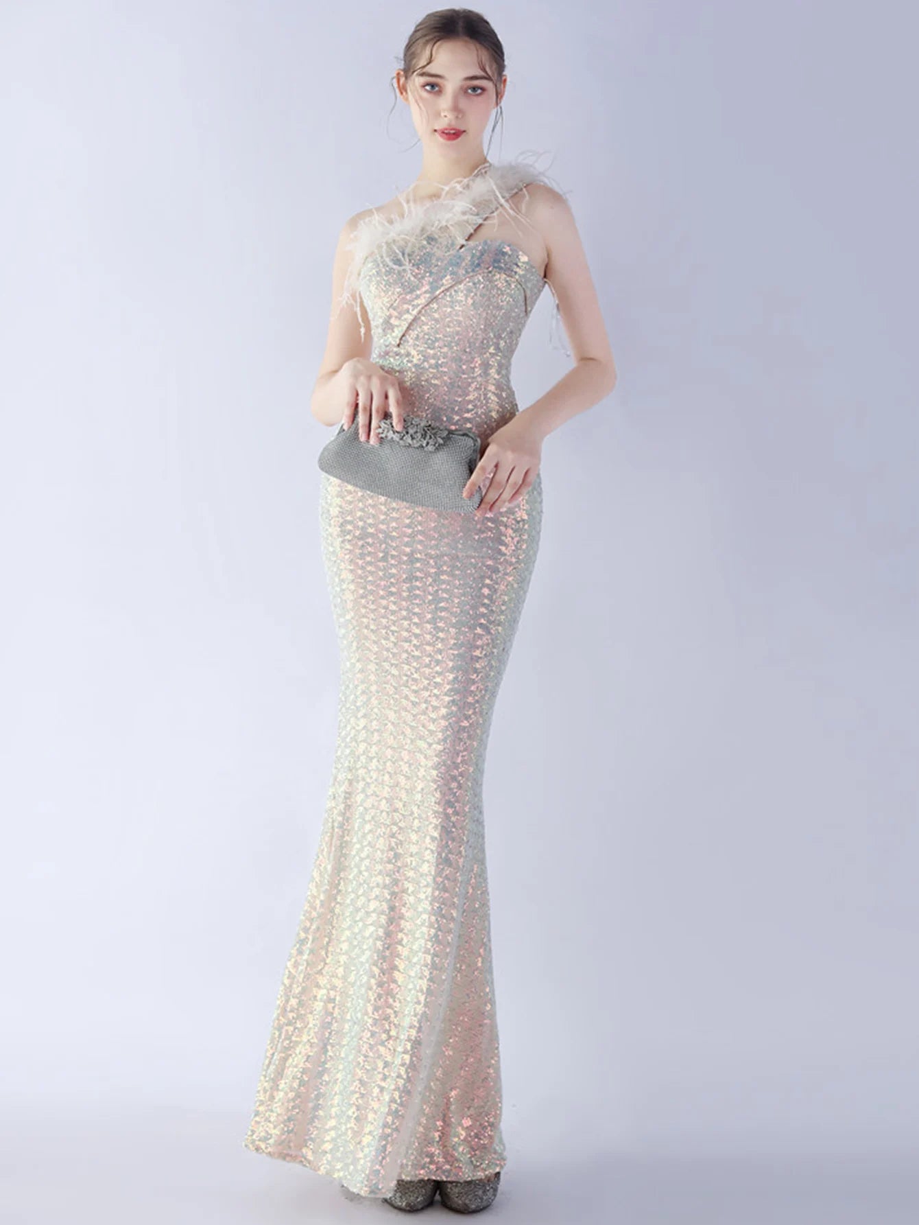 Elegant Luxury One-Shoulder Backless Sequin Maxi Party Prom Long Dress
