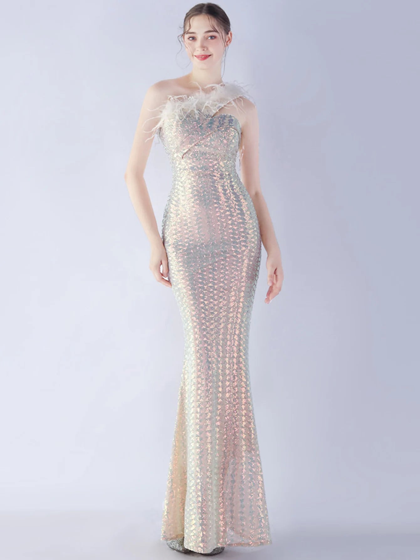 Elegant Luxury One-Shoulder Backless Sequin Maxi Party Prom Long Dress