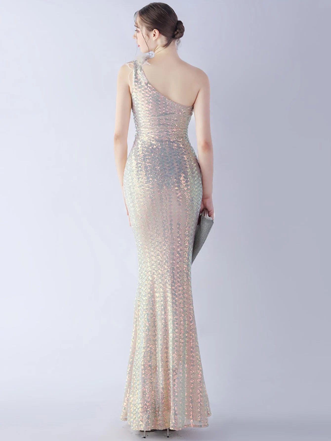 Elegant Luxury One-Shoulder Backless Sequin Maxi Party Prom Long Dress
