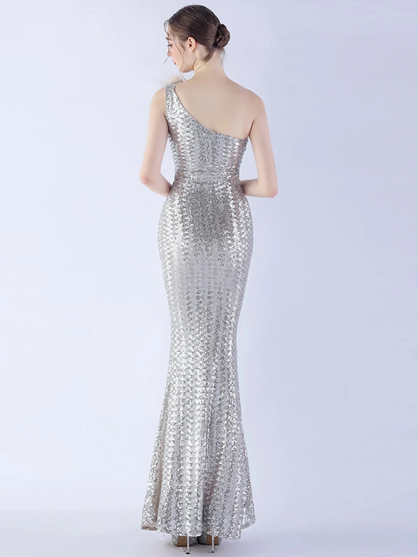 Elegant Luxury One-Shoulder Backless Sequin Maxi Party Prom Long Dress