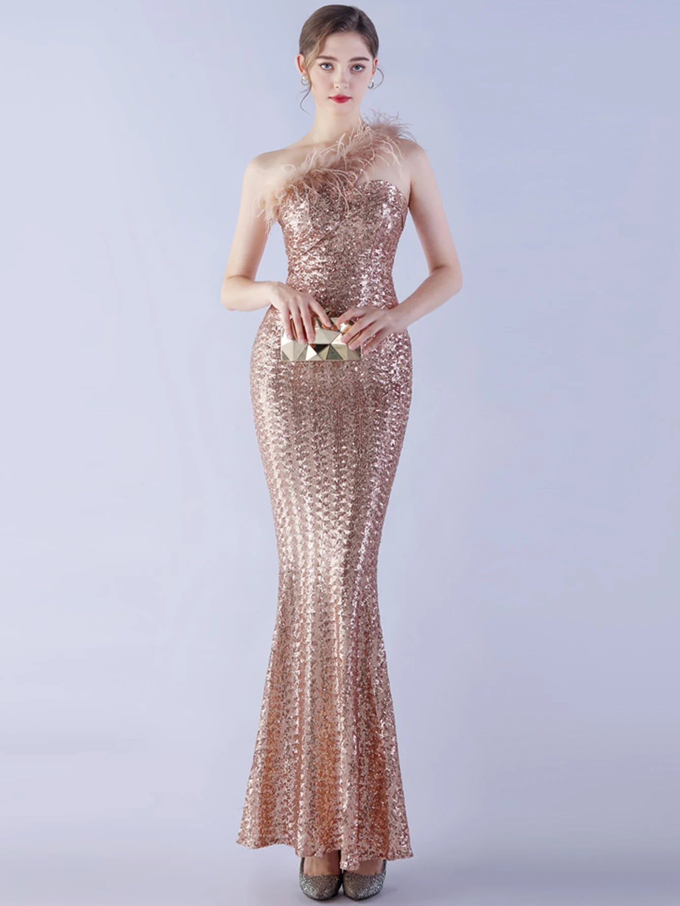 Elegant Luxury One-Shoulder Backless Sequin Maxi Party Prom Long Dress