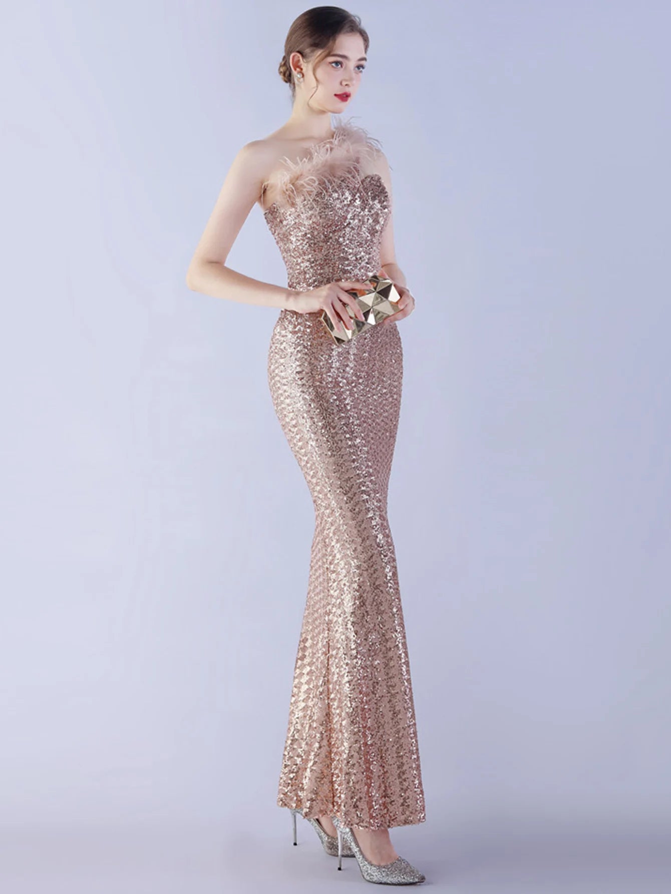 Elegant Luxury One-Shoulder Backless Sequin Maxi Party Prom Long Dress