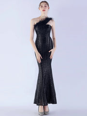 Elegant Luxury One-Shoulder Backless Sequin Maxi Party Prom Long Dress