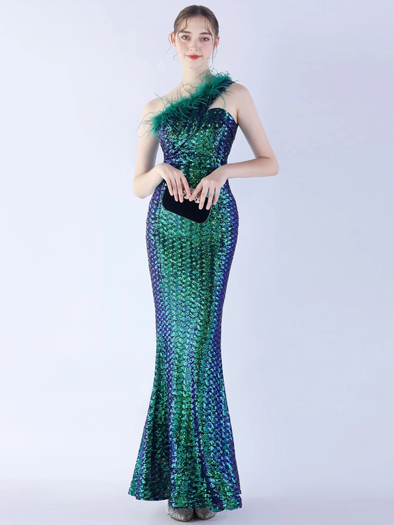Elegant Luxury One-Shoulder Backless Sequin Maxi Party Prom Long Dress
