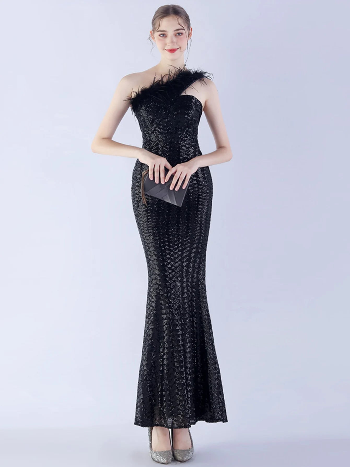 Elegant Luxury One-Shoulder Backless Sequin Maxi Party Prom Long Dress