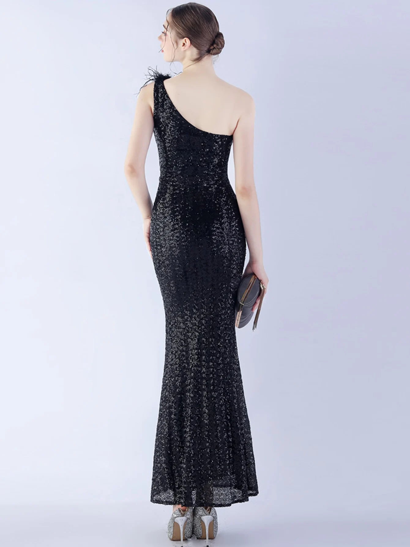 Elegant Luxury One-Shoulder Backless Sequin Maxi Party Prom Long Dress