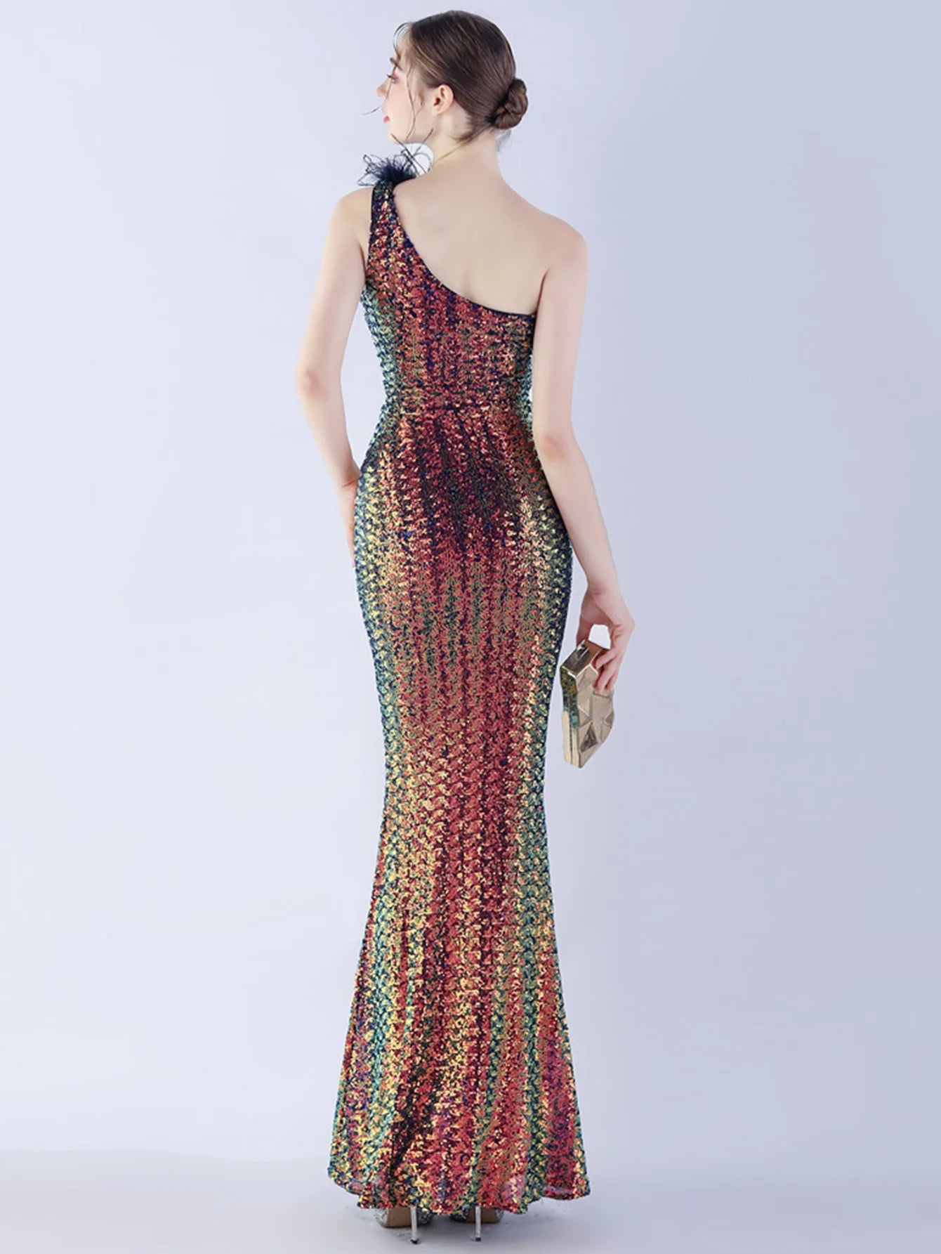 Elegant Luxury One-Shoulder Backless Sequin Maxi Party Prom Long Dress
