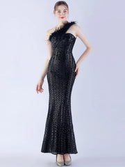Elegant Luxury One-Shoulder Backless Sequin Maxi Party Prom Long Dress