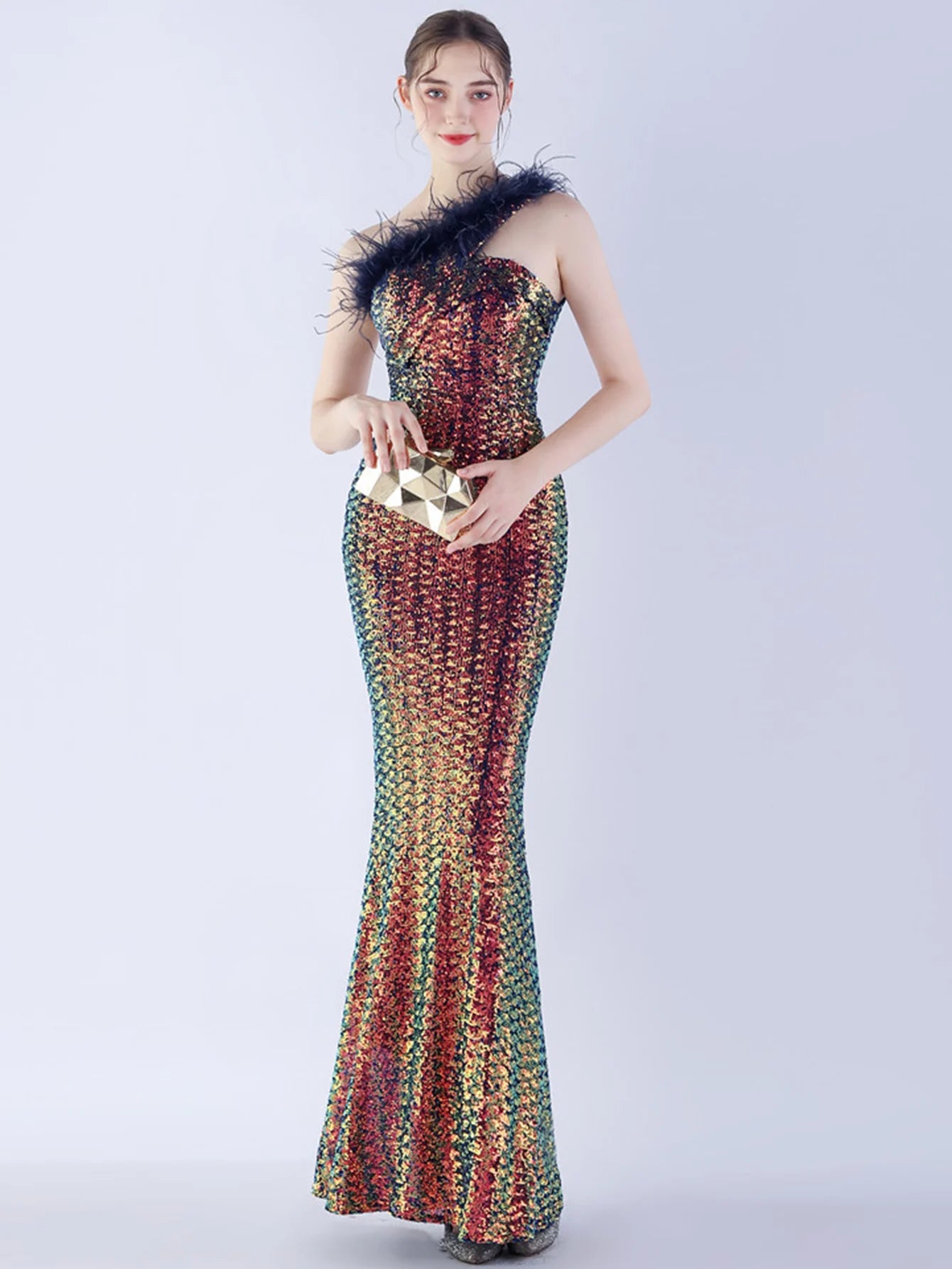 Elegant Luxury One-Shoulder Backless Sequin Maxi Party Prom Long Dress