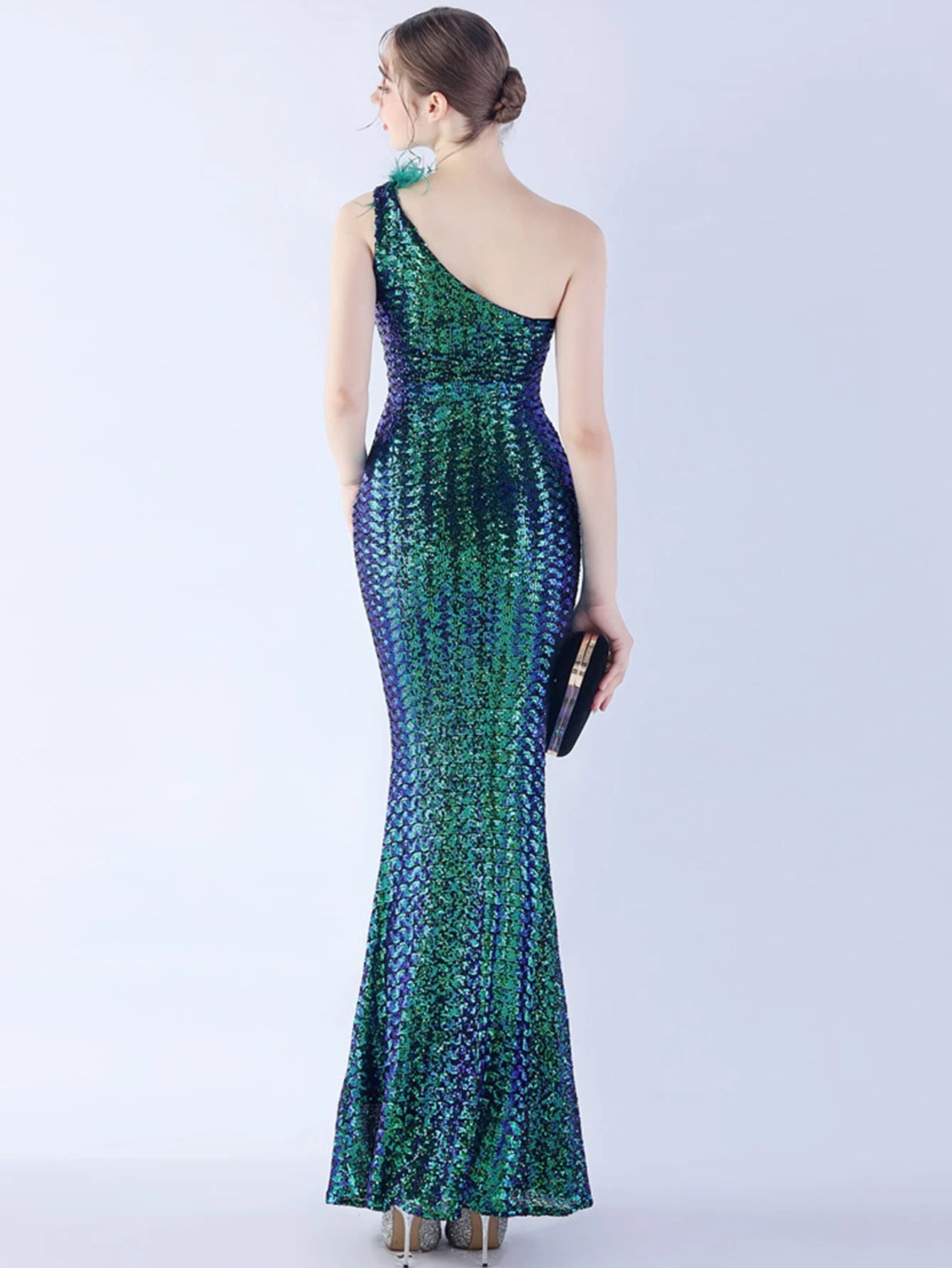 Elegant Luxury One-Shoulder Backless Sequin Maxi Party Prom Long Dress