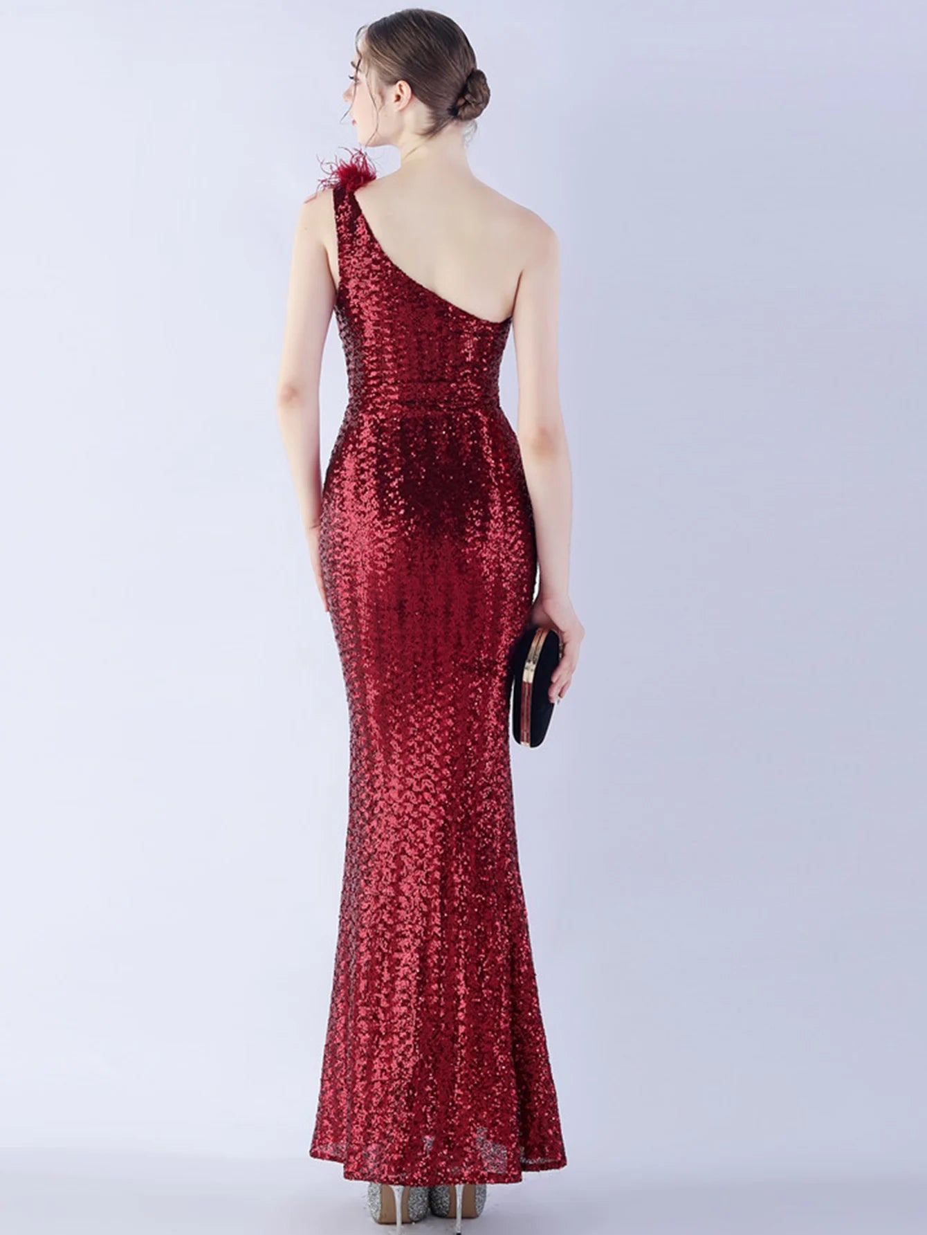 Elegant Luxury One-Shoulder Backless Sequin Maxi Party Prom Long Dress