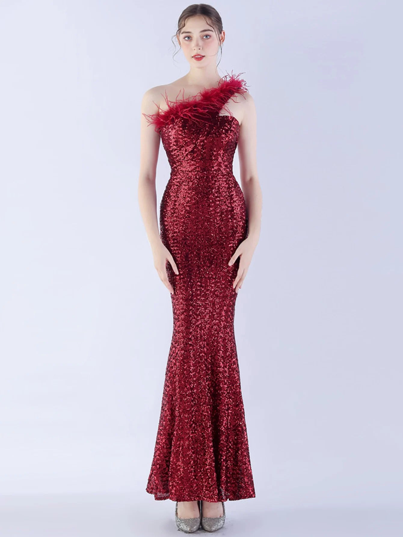Elegant Luxury One-Shoulder Backless Sequin Maxi Party Prom Long Dress