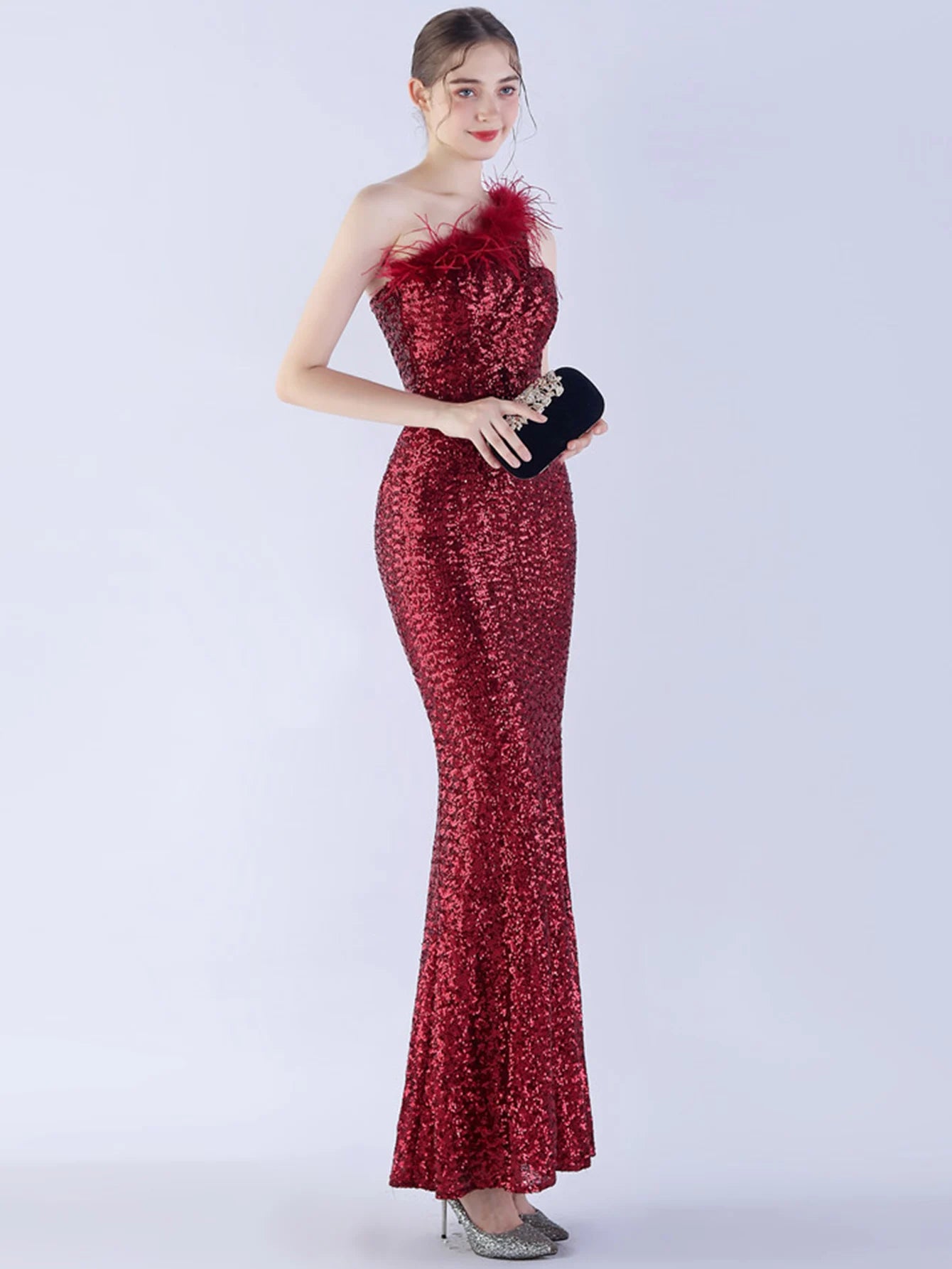 Elegant Luxury One-Shoulder Backless Sequin Maxi Party Prom Long Dress