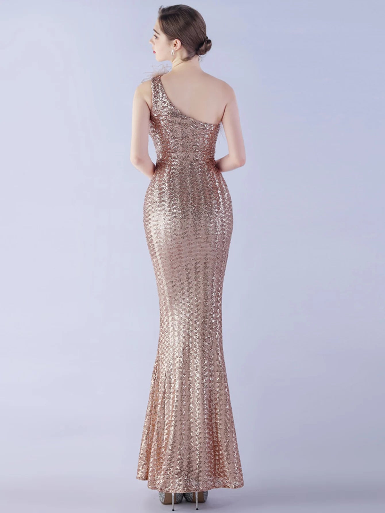 Elegant Luxury One-Shoulder Backless Sequin Maxi Party Prom Long Dress