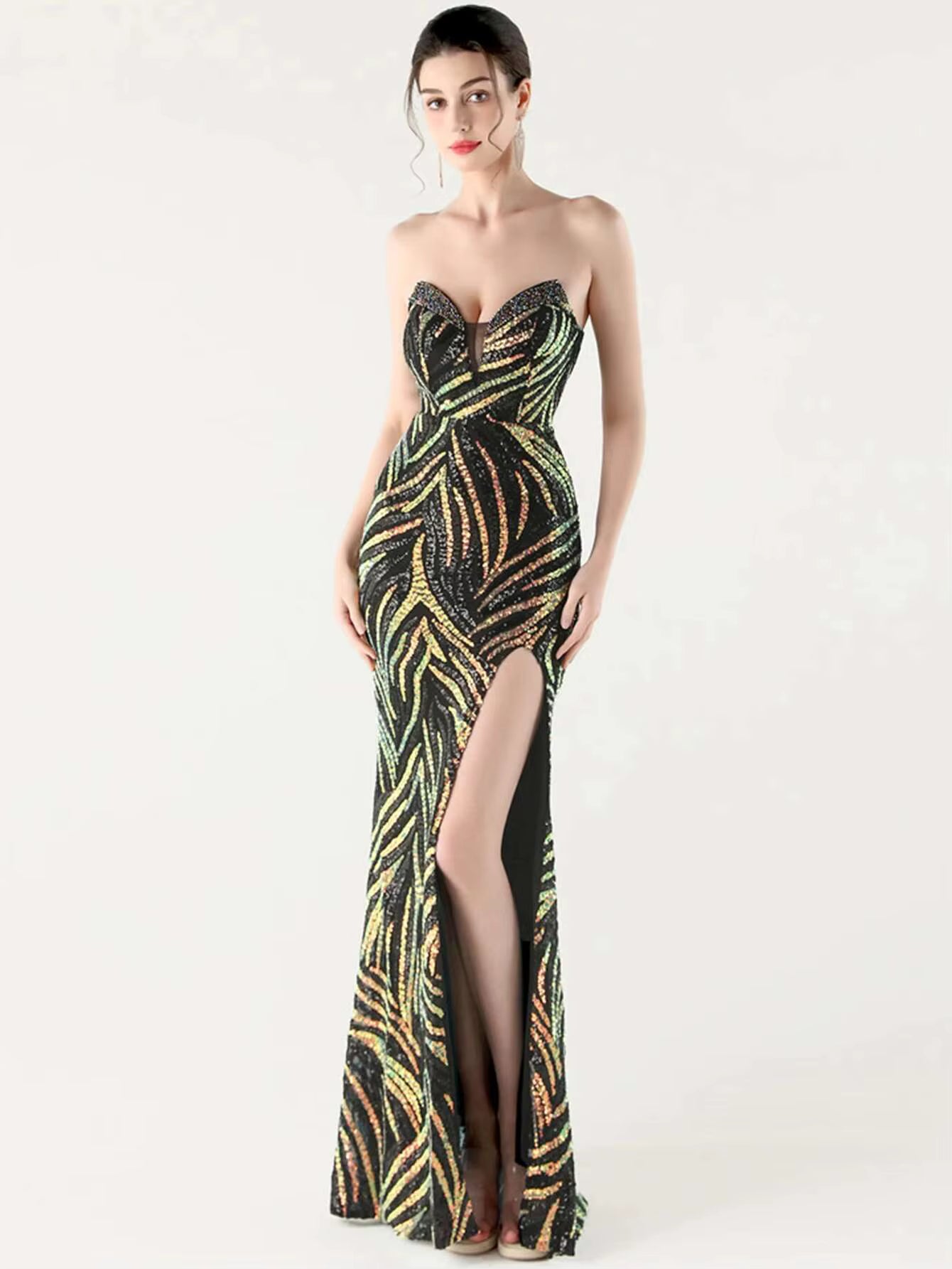 Elegant Luxury Rhinestone Backless Sequin Evening Party Long Maxi Dresses