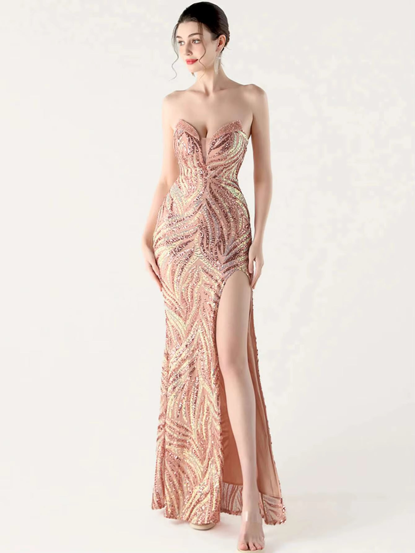 Elegant Luxury Rhinestone Backless Sequin Evening Party Long Maxi Dresses