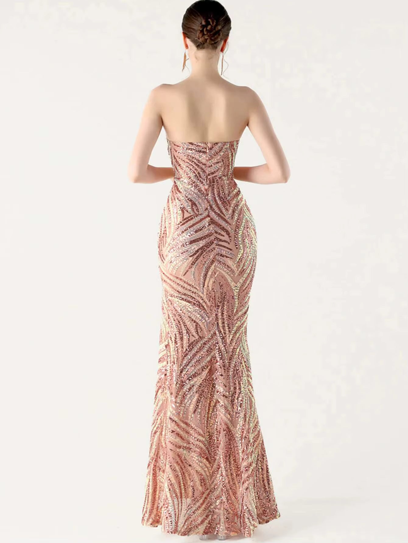 Elegant Luxury Rhinestone Backless Sequin Evening Party Long Maxi Dresses