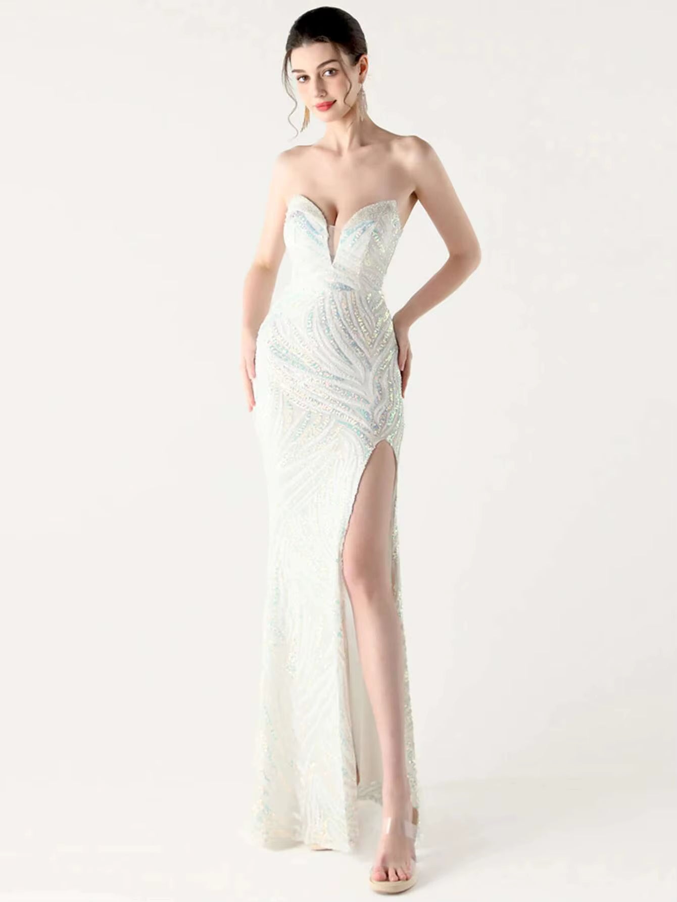 Elegant Luxury Rhinestone Backless Sequin Evening Party Long Maxi Dresses