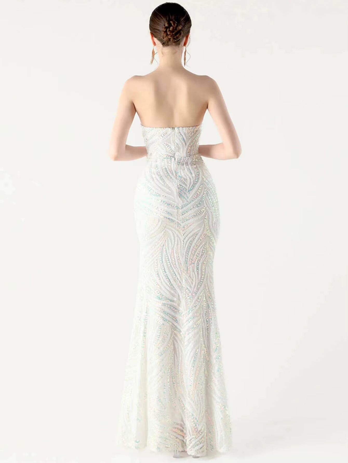 Elegant Luxury Rhinestone Backless Sequin Evening Party Long Maxi Dresses