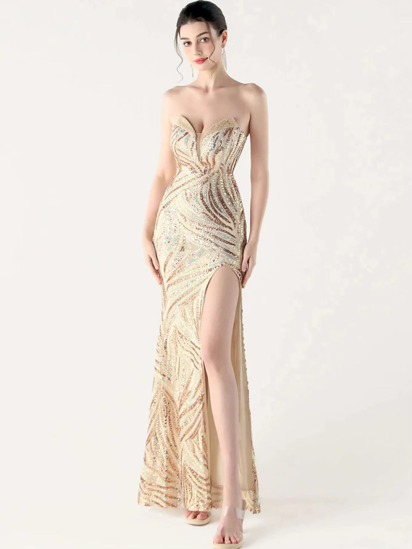 Elegant Luxury Rhinestone Backless Sequin Evening Party Long Maxi Dresses