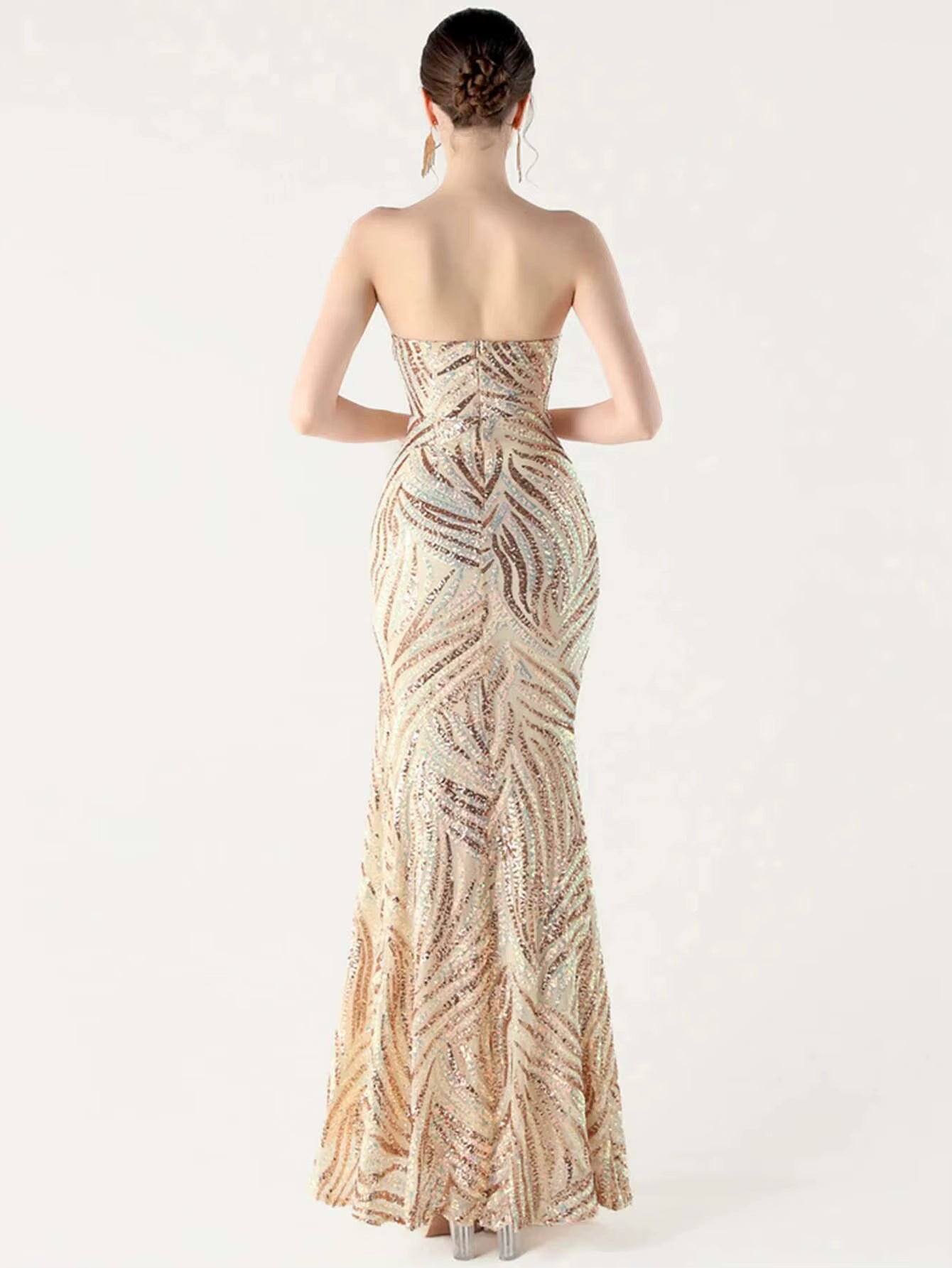 Elegant Luxury Rhinestone Backless Sequin Evening Party Long Maxi Dresses