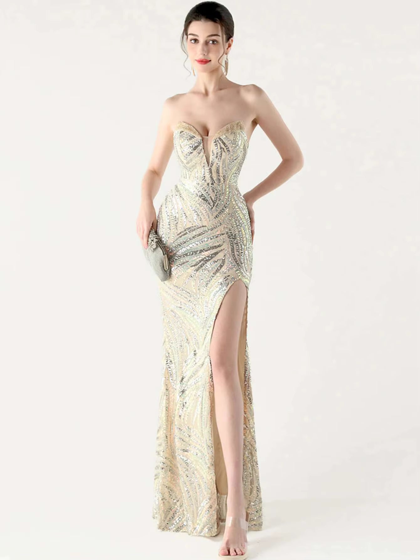 Elegant Luxury Rhinestone Backless Sequin Evening Party Long Maxi Dresses