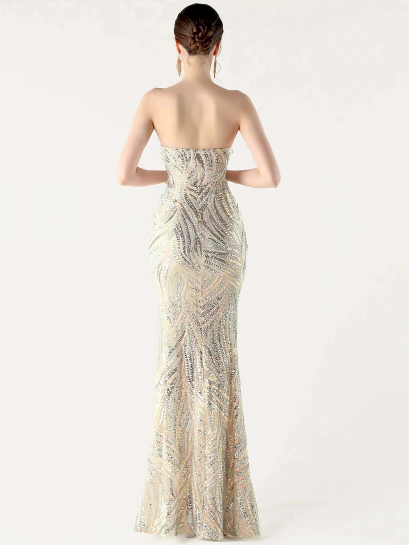 Elegant Luxury Rhinestone Backless Sequin Evening Party Long Maxi Dresses