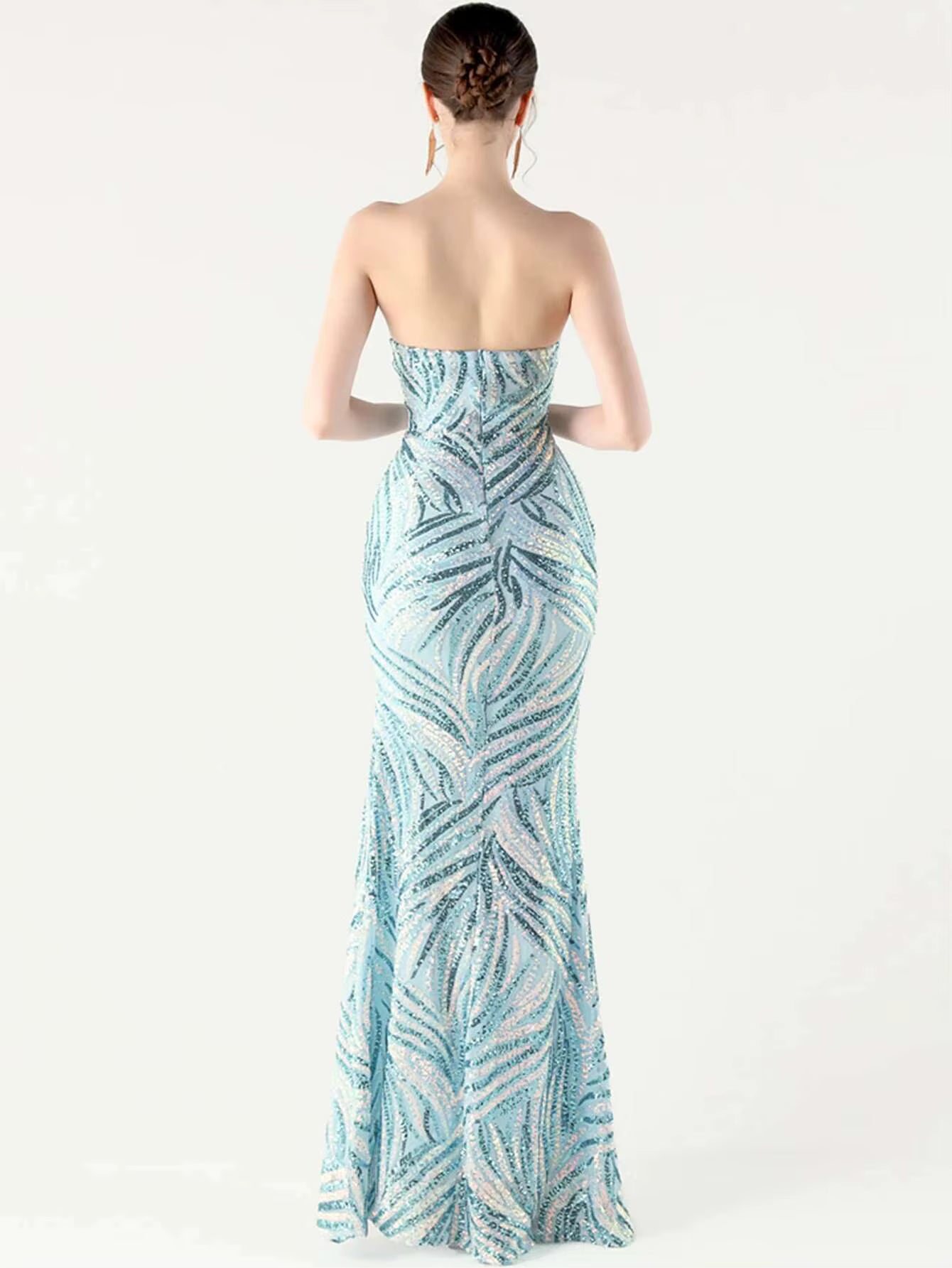 Elegant Luxury Rhinestone Backless Sequin Evening Party Long Maxi Dresses
