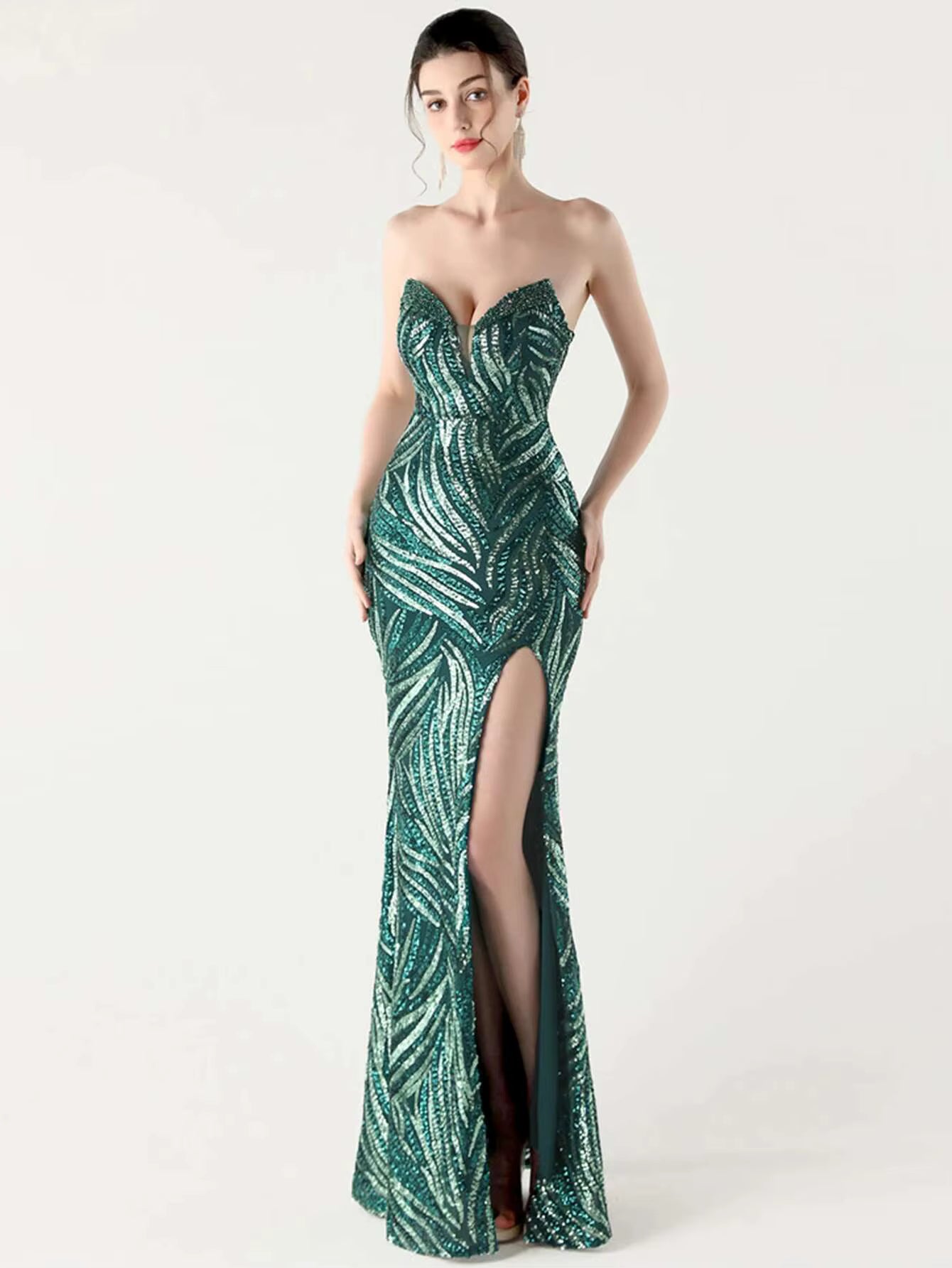 Elegant Luxury Rhinestone Backless Sequin Evening Party Long Maxi Dresses