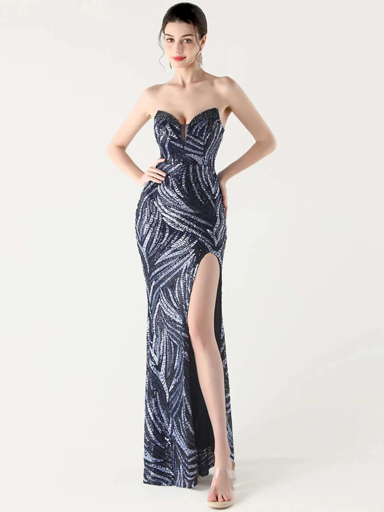 Elegant Luxury Rhinestone Backless Sequin Evening Party Long Maxi Dresses