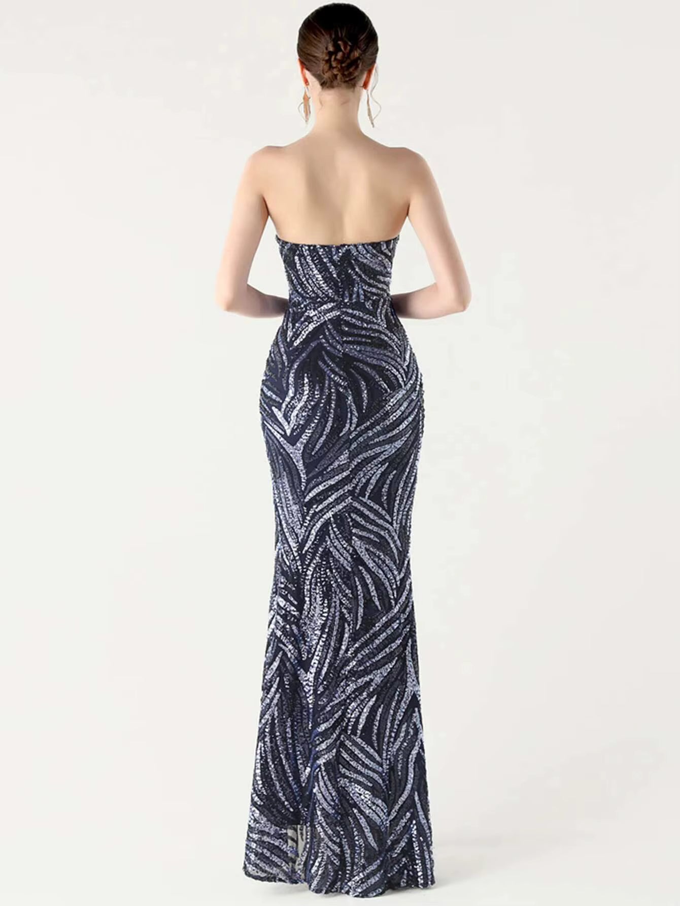 Elegant Luxury Rhinestone Backless Sequin Evening Party Long Maxi Dresses