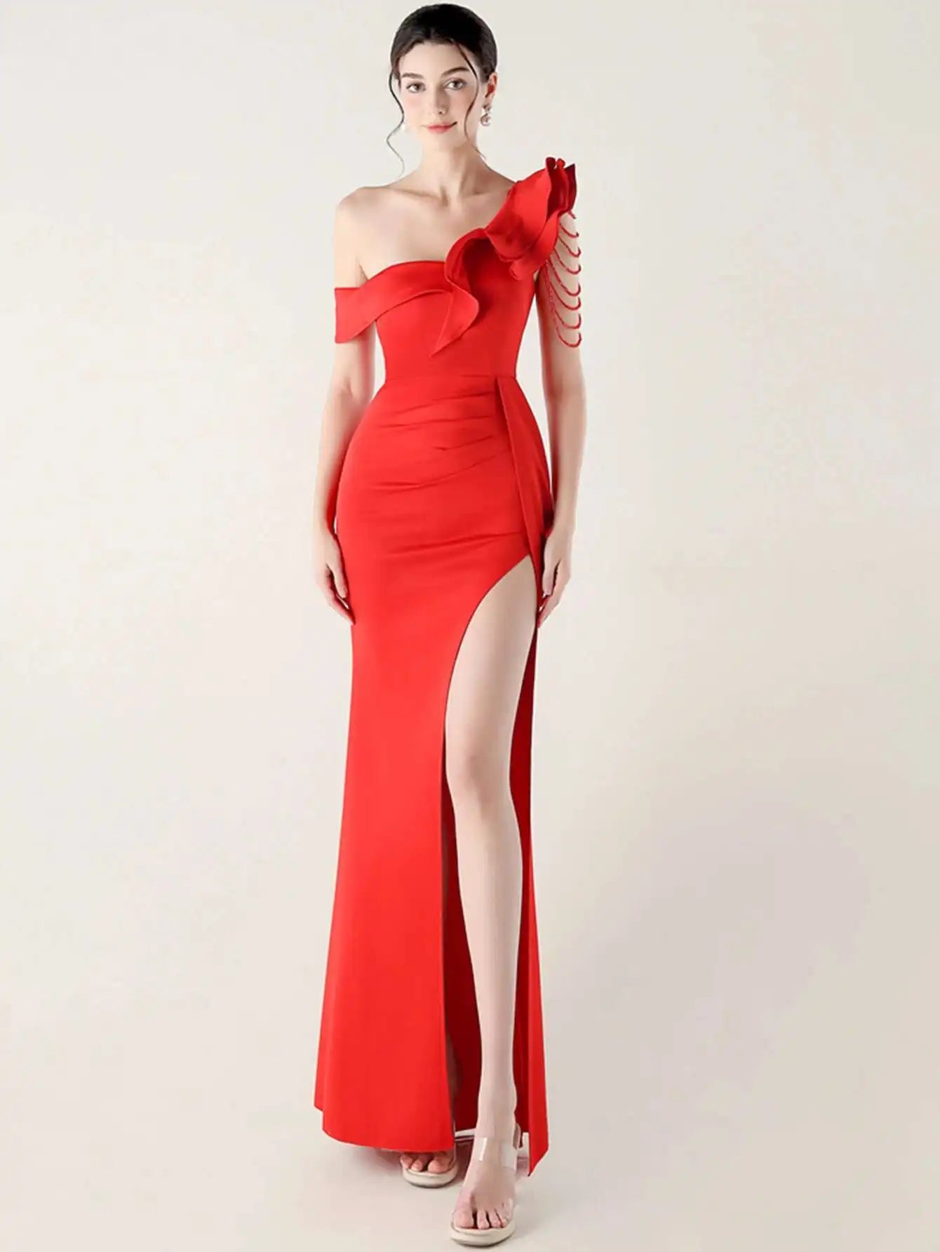 Elegant Luxury Rhinestone One-Shoulder Backless Evening Dresses