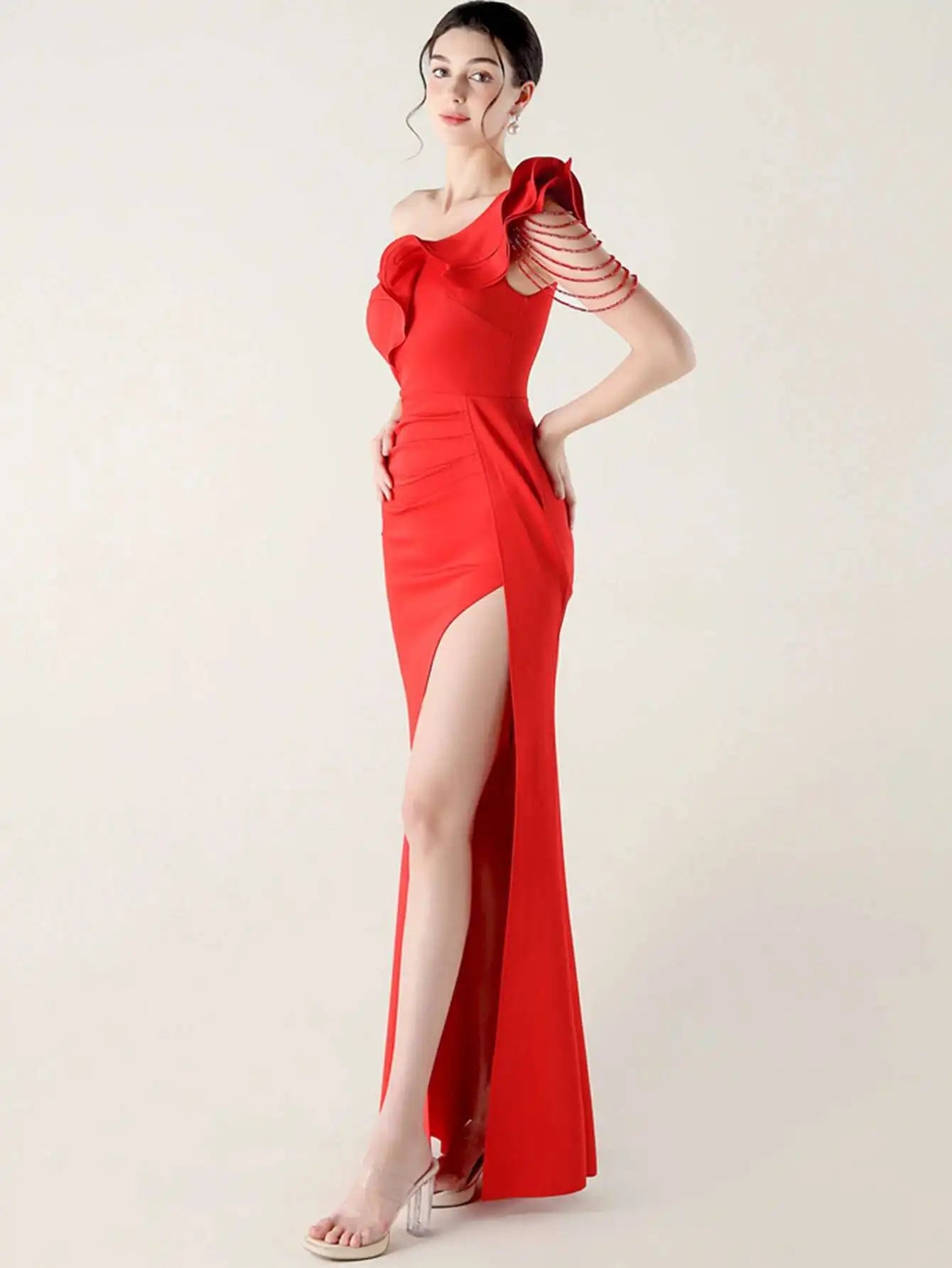 Elegant Luxury Rhinestone One-Shoulder Backless Evening Dresses