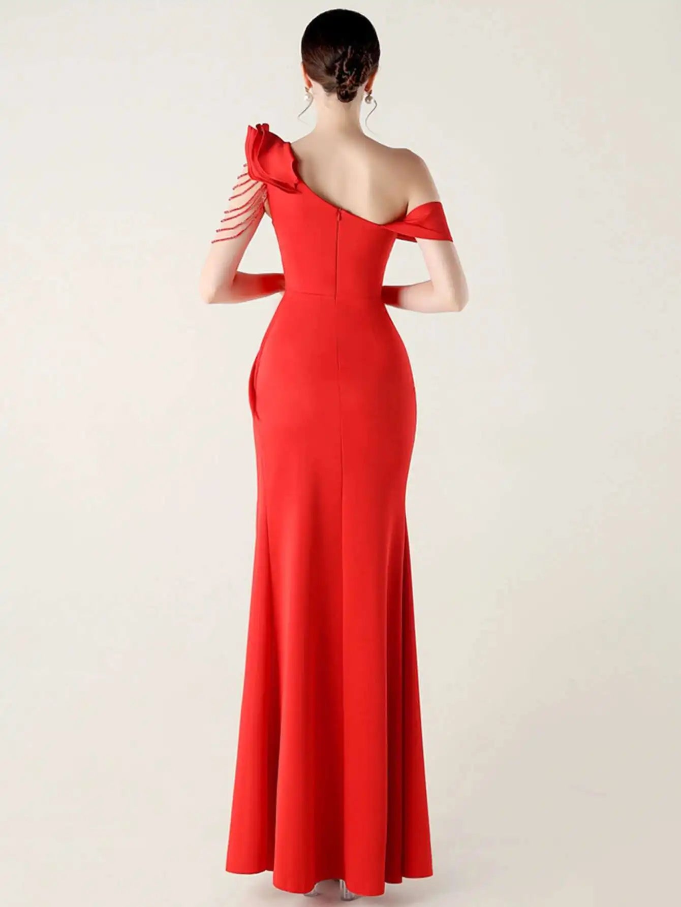 Elegant Luxury Rhinestone One-Shoulder Backless Evening Dresses