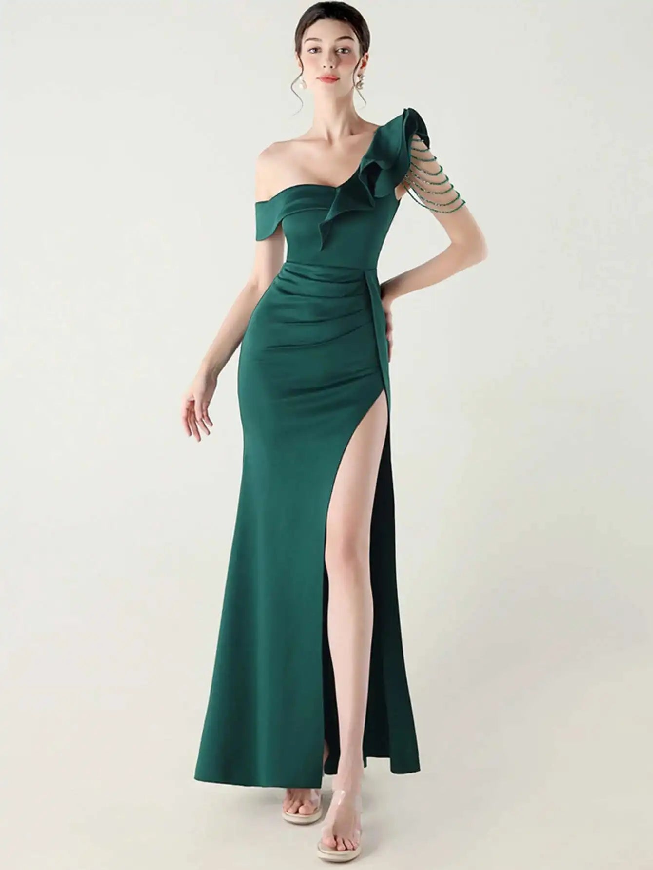 Elegant Luxury Rhinestone One-Shoulder Backless Evening Dresses