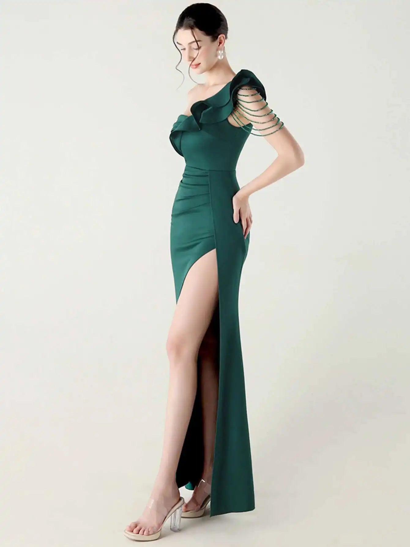 Elegant Luxury Rhinestone One-Shoulder Backless Evening Dresses