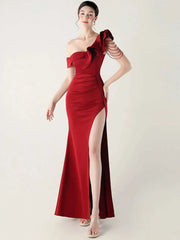 Elegant Luxury Rhinestone One-Shoulder Backless Evening Dresses
