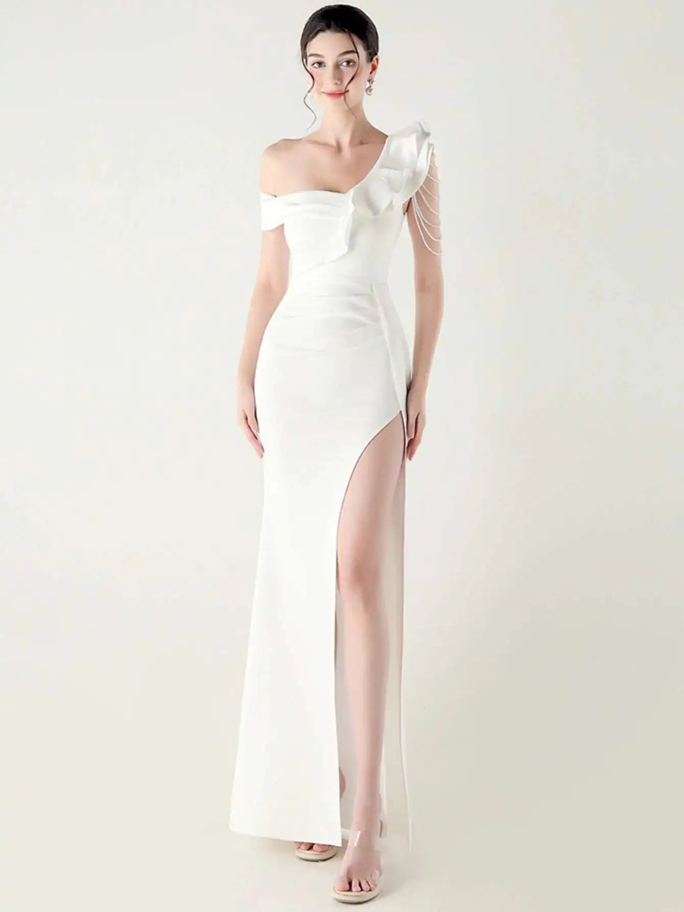 Elegant Luxury Rhinestone One-Shoulder Backless Evening Dresses