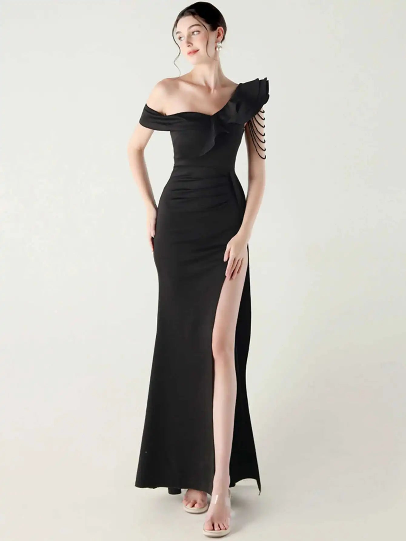 Elegant Luxury Rhinestone One-Shoulder Backless Evening Dresses