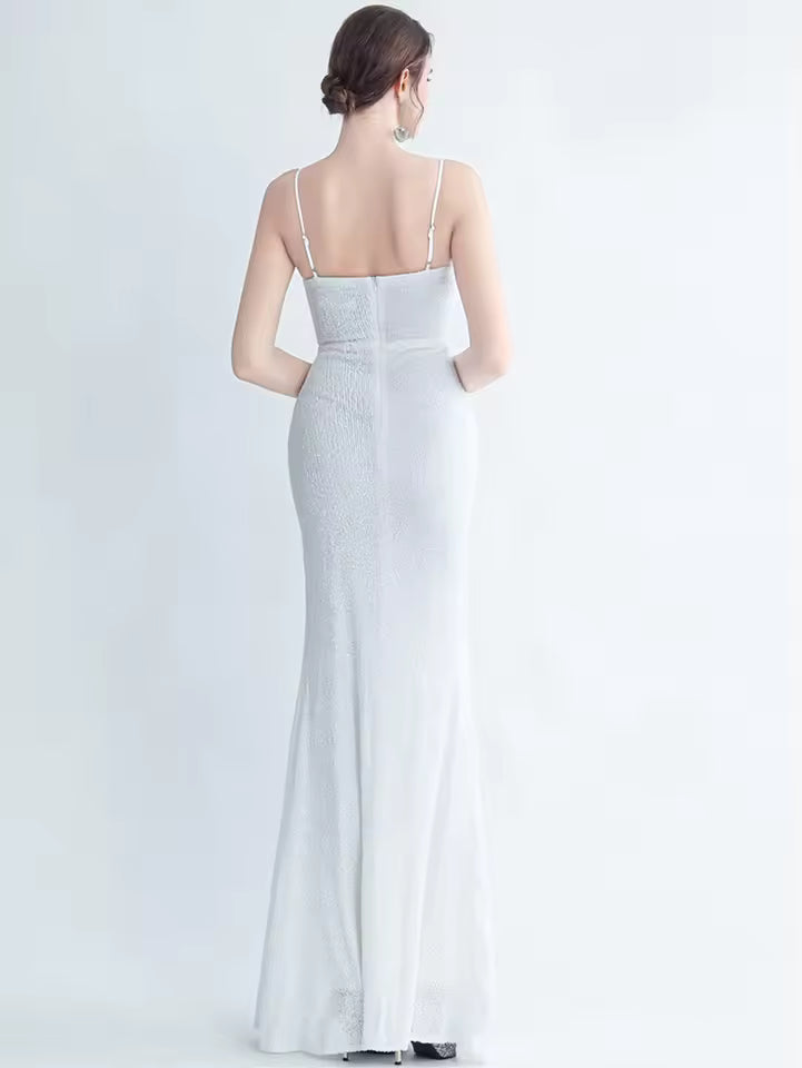 Elegant Luxury Sequin Backless Birthday Party Maxi Dress