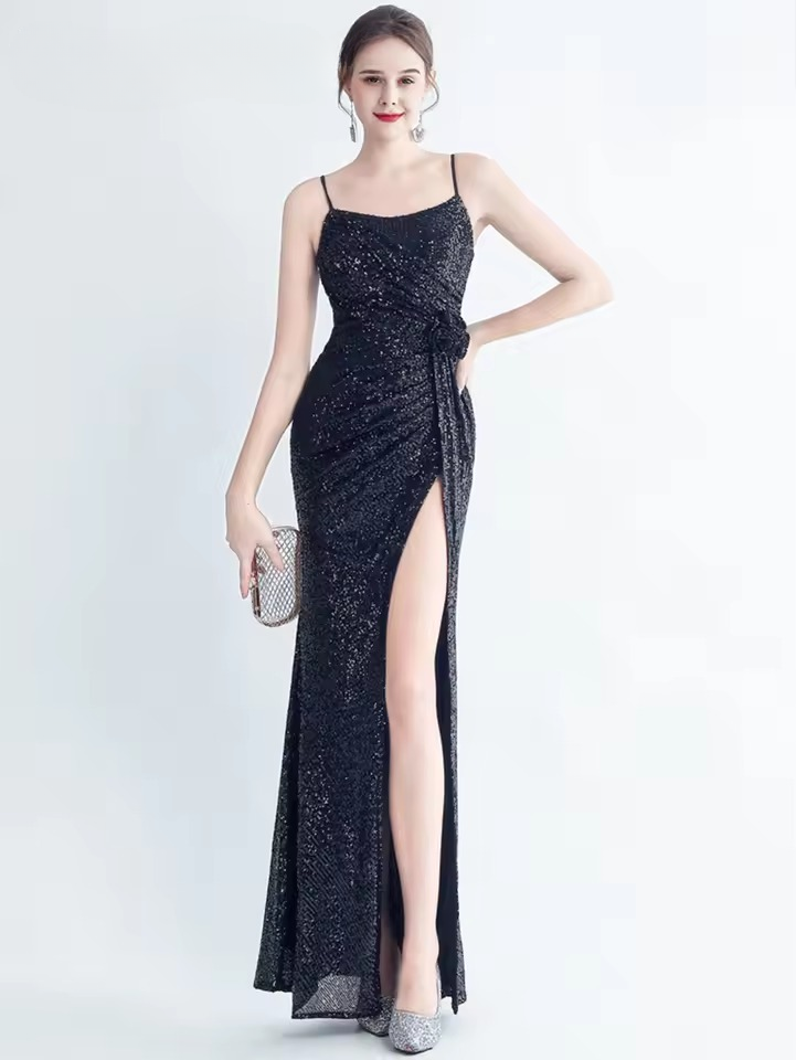 Elegant Luxury Sequin Backless Birthday Party Maxi Dress