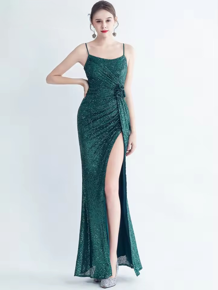 Elegant Luxury Sequin Backless Birthday Party Maxi Dress