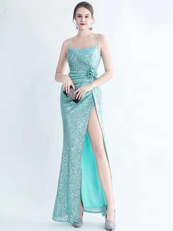 Elegant Luxury Sequin Backless Birthday Party Maxi Dress