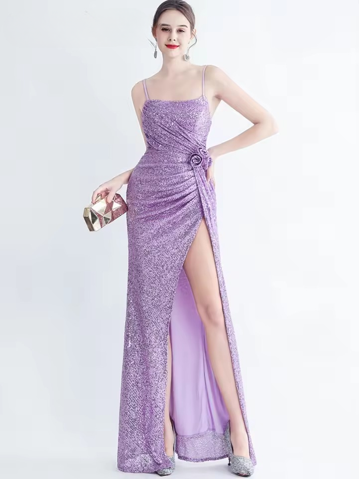 Elegant Luxury Sequin Backless Birthday Party Maxi Dress