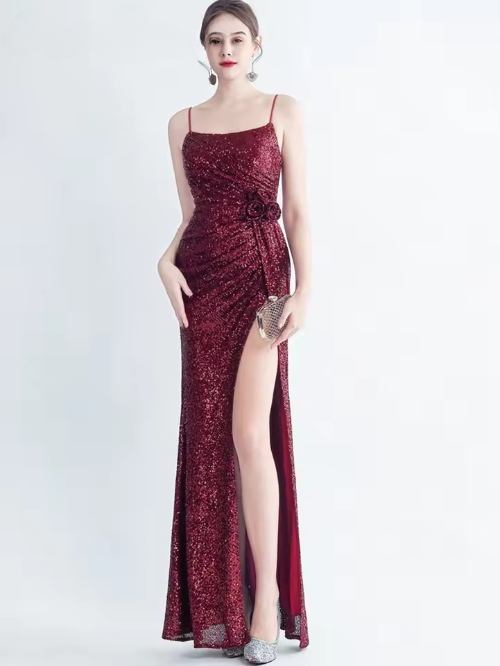 Elegant Luxury Sequin Backless Birthday Party Maxi Dress